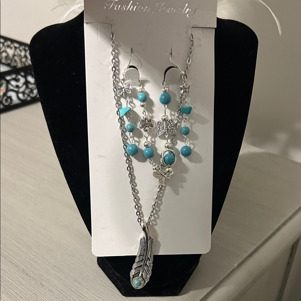 Silver and Turquoise Butterfly Jewelry Set
